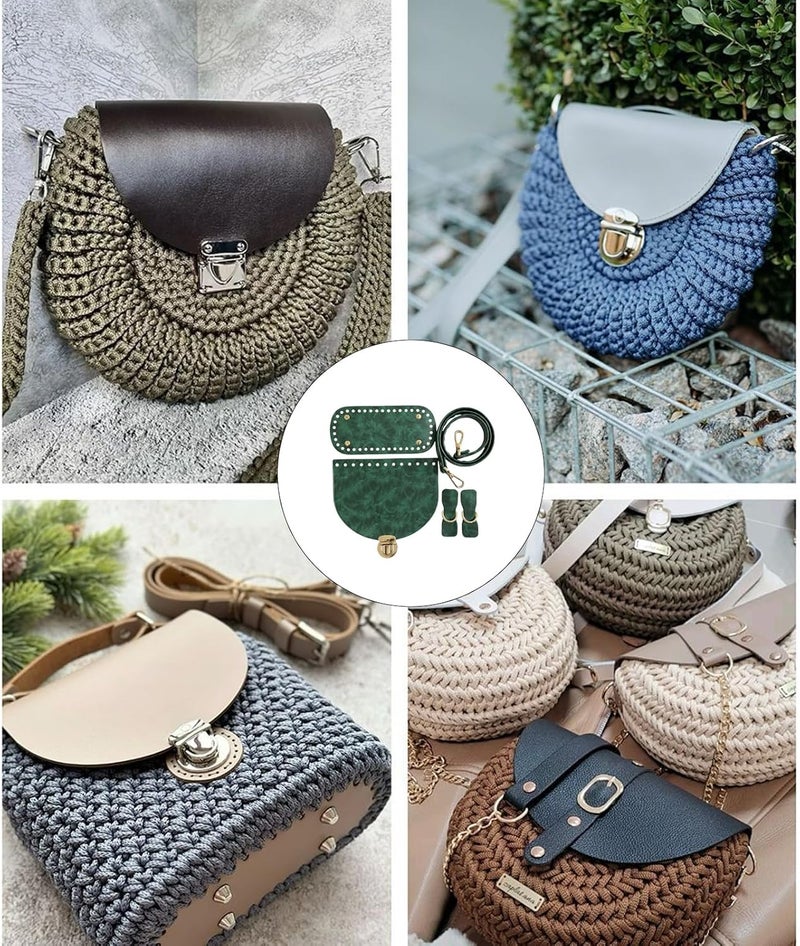 PU Leather Bag Knitting Set Diys Crochet Bag Making Bags Strap Bottoms Flap Cover for Crochet Crossbody Shoulder Bags Leather Bag Making Set - Image 2