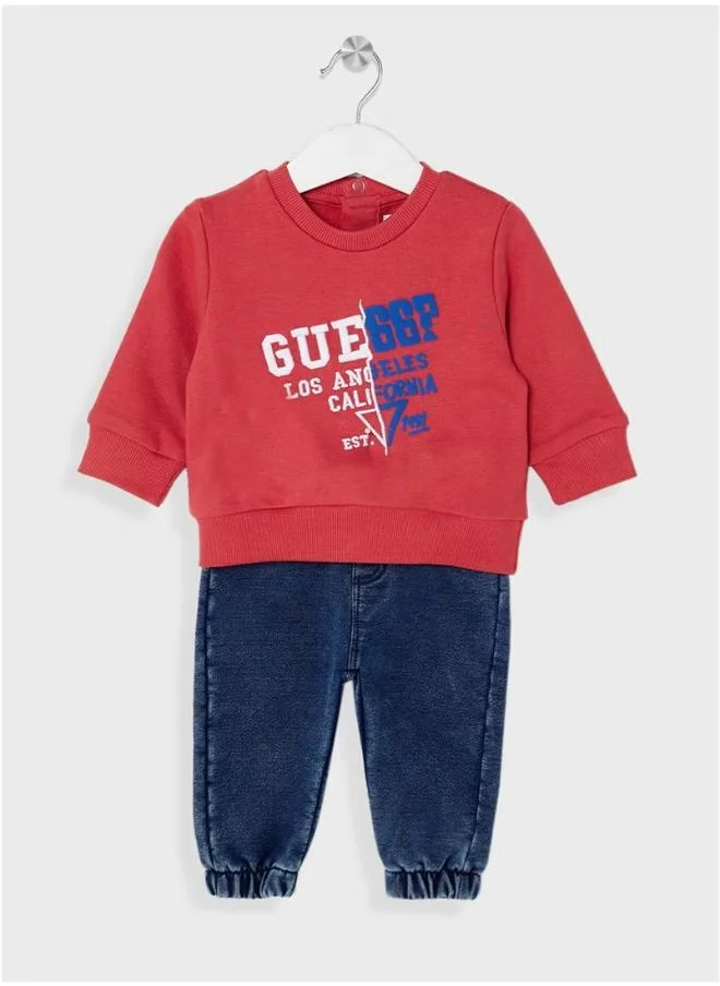 GUESS Kids Printed Active Top & Knit Denim Pants Set