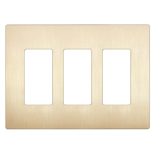 LIDER Brushed Finish Decorator Switch Cover, Screwless Wall Plate, Mid-Size 3-Gang 4.88" x 6.77", Unbreakable Polycarbonate Thermoplastic, UL Listed, LSWP-33M-BGD, Brushed Gold - Image 1