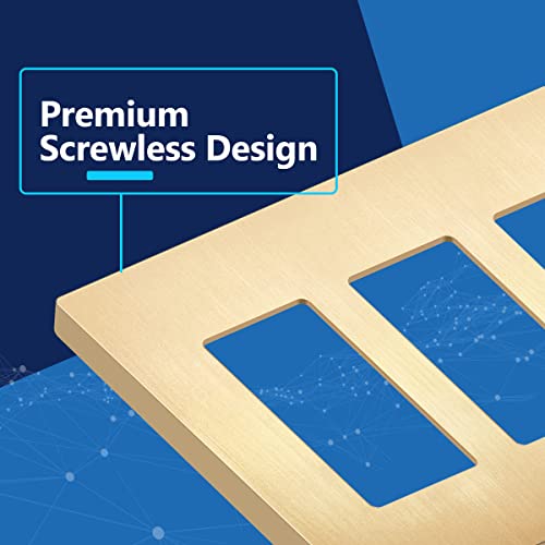 LIDER Brushed Finish Decorator Switch Cover, Screwless Wall Plate, Mid-Size 3-Gang 4.88" x 6.77", Unbreakable Polycarbonate Thermoplastic, UL Listed, LSWP-33M-BGD, Brushed Gold - Image 2