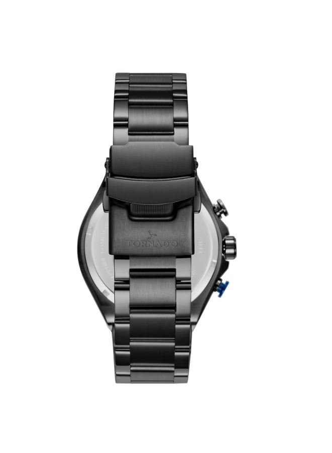 تورنيدو ساعة رجالية متعددة الوظائف بسوار ستانلس ستيل أسود - Image 2