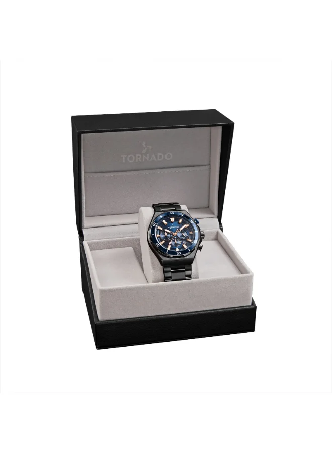 TORNADO Men's Multi Function Display Watch With Black Stainless Steel Strap - T24104-BBBN