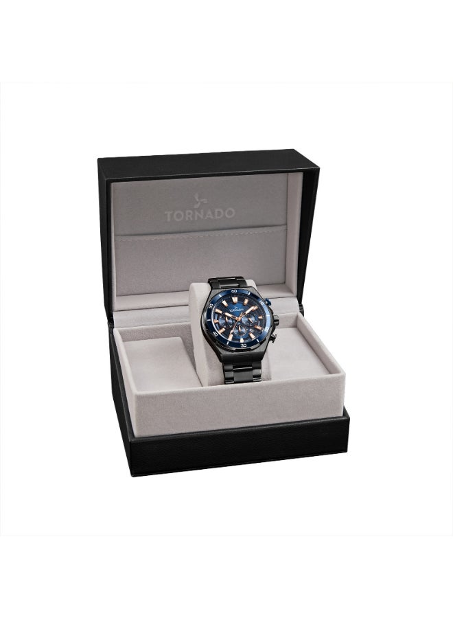 تورنيدو ساعة رجالية متعددة الوظائف بسوار ستانلس ستيل أسود - Image 3