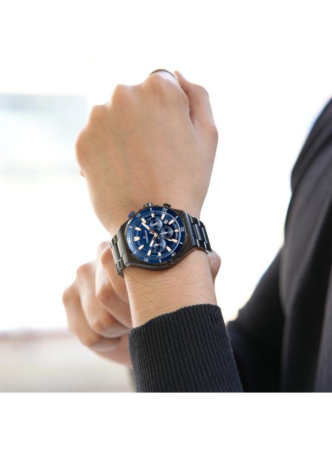 تورنيدو ساعة رجالية متعددة الوظائف بسوار ستانلس ستيل أسود - Image 4