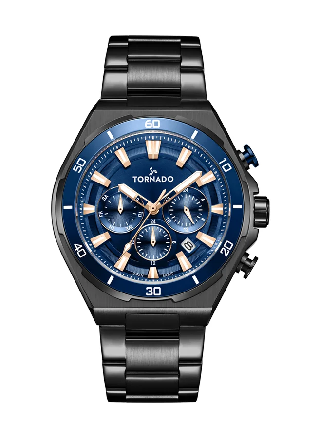 تورنيدو Men's Multi Function Display Watch With Black Stainless Steel Strap - T24104-BBBN