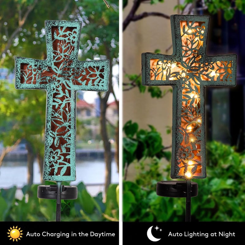 HUYIENO Solar Cross Garden Stake Lights 38inch Outdoor Waterproof Memorial Garden Decor 2 Lighting Modes Cemetery Decorations for Grave for Remembrance Gifts & Sympathy Gifts (Blue Cross) - Image 4