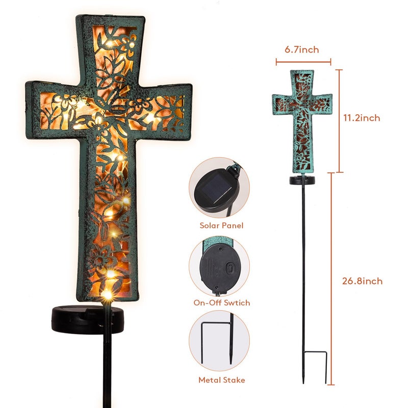 HUYIENO Solar Cross Garden Stake Lights 38inch Outdoor Waterproof Memorial Garden Decor 2 Lighting Modes Cemetery Decorations for Grave for Remembrance Gifts & Sympathy Gifts (Blue Cross) - Image 5
