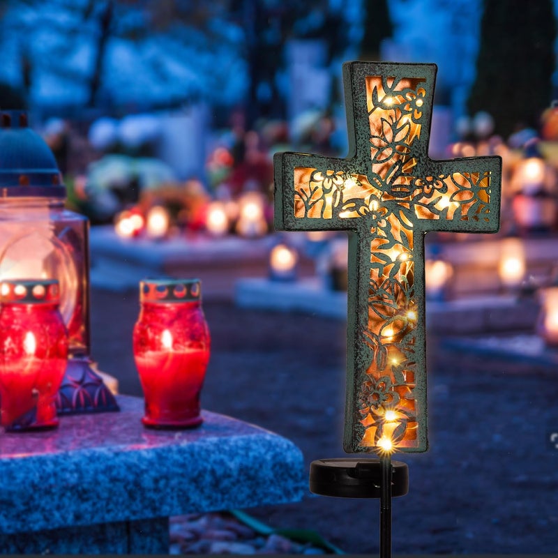 HUYIENO Solar Cross Garden Stake Lights 38inch Outdoor Waterproof Memorial Garden Decor 2 Lighting Modes Cemetery Decorations for Grave for Remembrance Gifts & Sympathy Gifts (Blue Cross) - Image 3