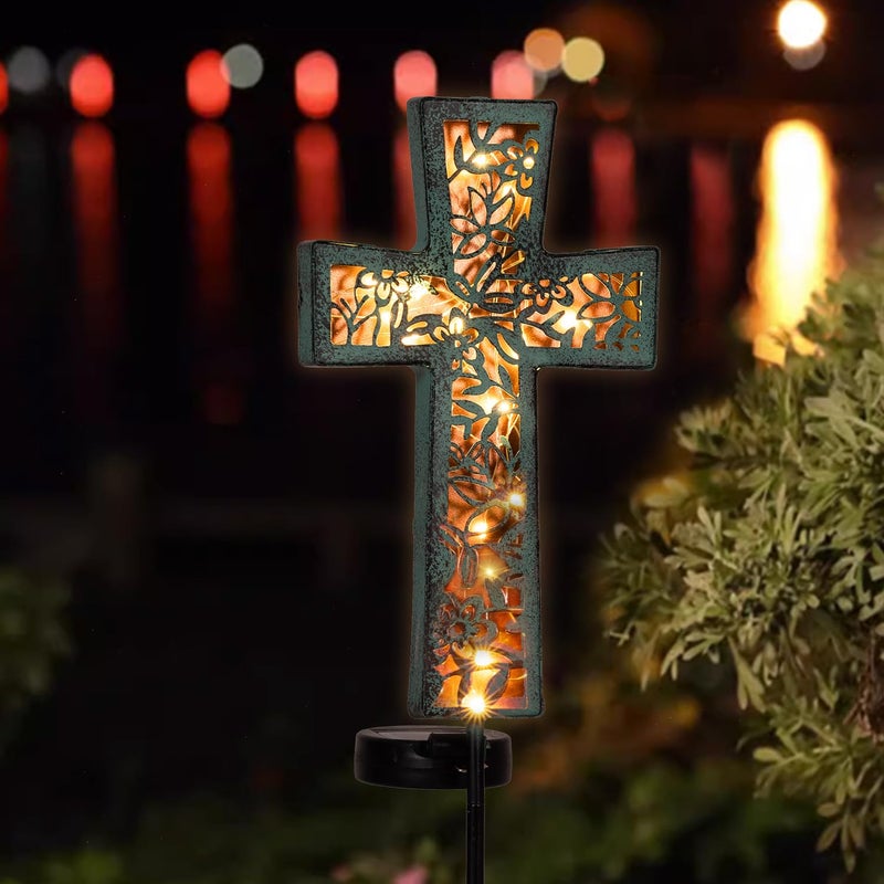 HUYIENO Solar Cross Garden Stake Lights 38inch Outdoor Waterproof Memorial Garden Decor 2 Lighting Modes Cemetery Decorations for Grave for Remembrance Gifts & Sympathy Gifts (Blue Cross) - Image 2