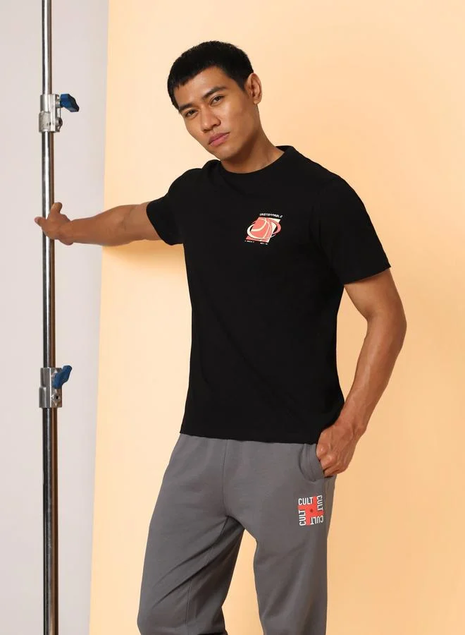 Cult Men Black Unstoppable Typo Print T-Shirt