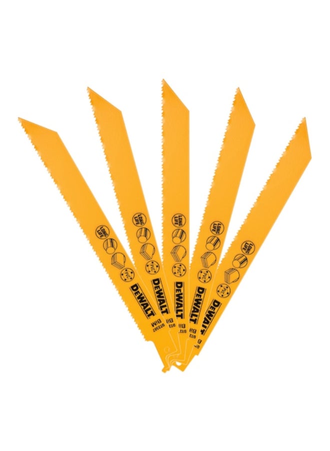 DEWALT 5-Piece Bi-Metal Reciprocating General Purpose Blade Yellow and Black 203 mm DT2387-QZ - Image 1