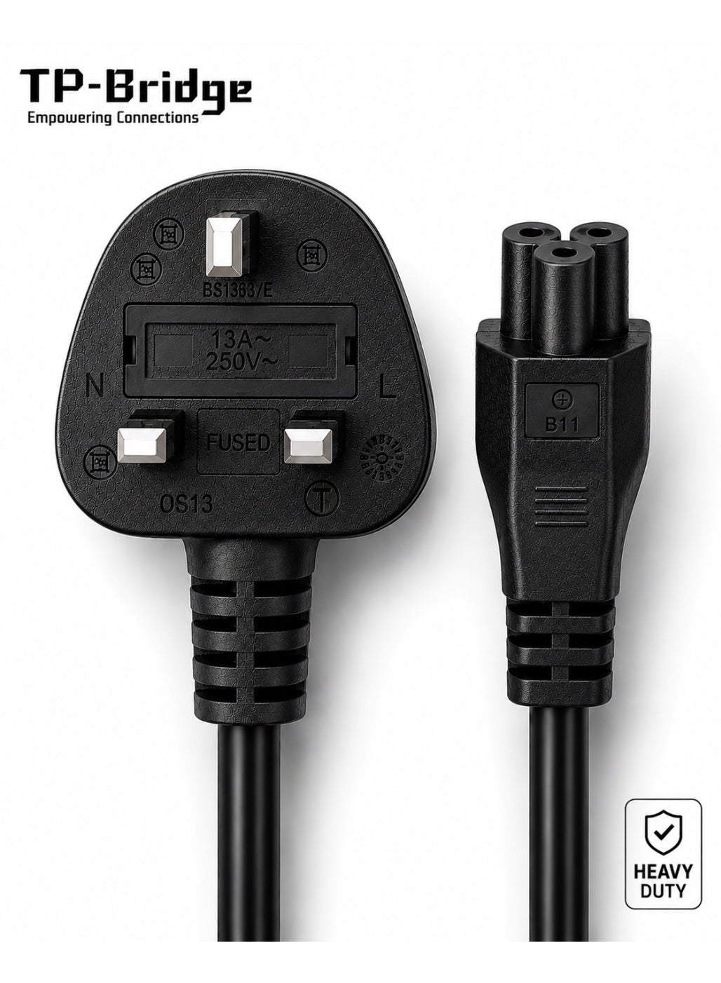 TP-BRIDGE 3 Pin UK Plug C5 Laptop Power Cable for Laptop Power Adapters - 3M Heavy Duty