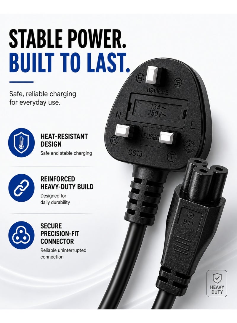 TP-BRIDGE C5 Laptop Power Cable 3 Pin UK Plug 3M – Heavy Duty Charger Cord - Image 2