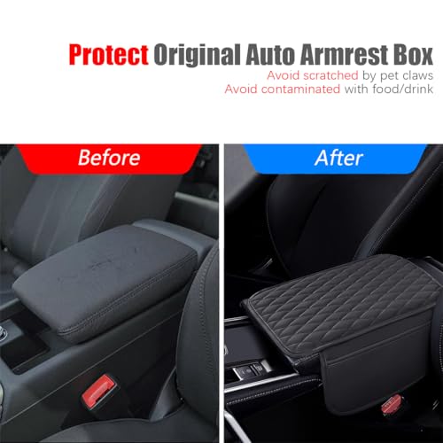 ESKONKE [Upgraded] Car Center Console Cover with 2 Storage Bags - Premium Nappa Leather Armrest Cover, Scratch & Wear Resistant, Waterproof Car Interior Accessories (Classic - Black) - Image 3