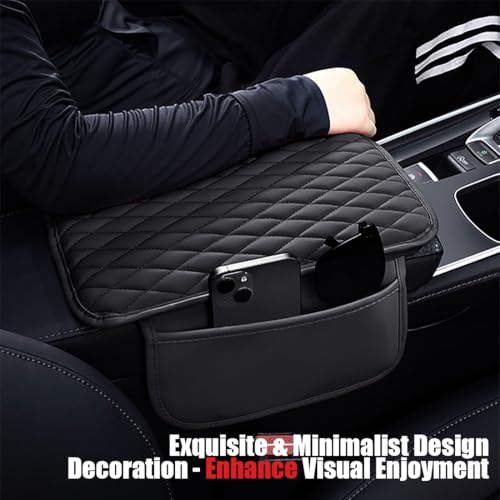 ESKONKE [Upgraded] Car Center Console Cover with 2 Storage Bags - Premium Nappa Leather Armrest Cover, Scratch & Wear Resistant, Waterproof Car Interior Accessories (Classic - Black) - Image 4