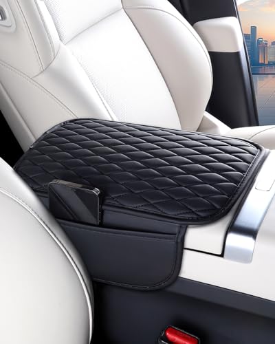 ESKONKE [Upgraded] Car Center Console Cover with 2 Storage Bags - Premium Nappa Leather Armrest Cover, Scratch & Wear Resistant, Waterproof Car Interior Accessories (Classic - Black) - Image 1