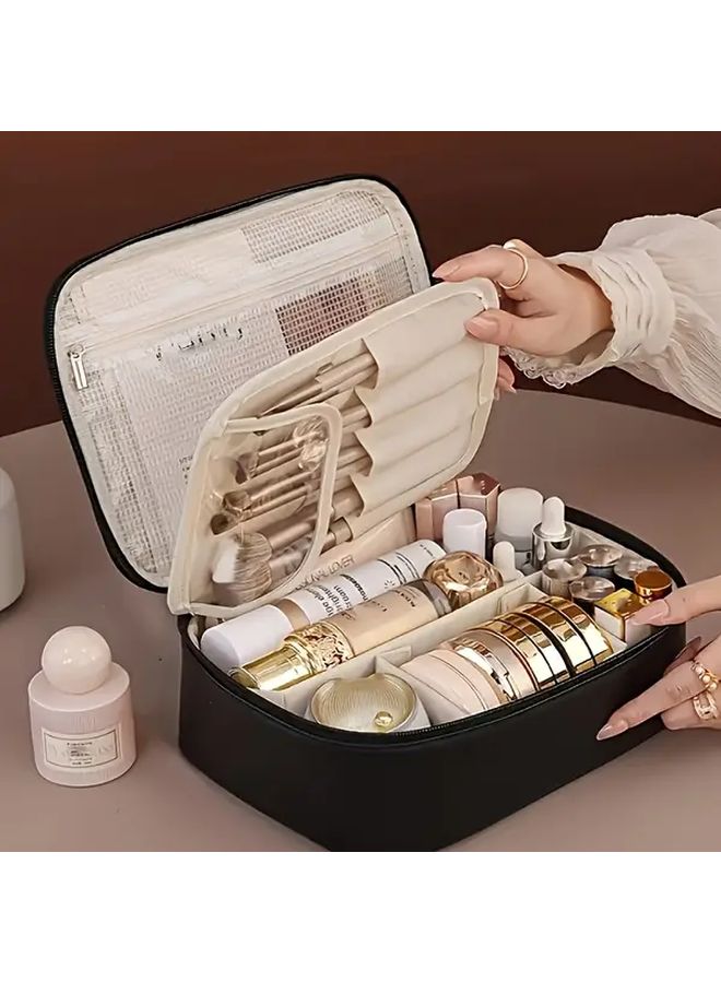 Pink Large Capacity Detachable Makeup Bag Travel Cosmetic Organizer With Brush Storage - Image 2