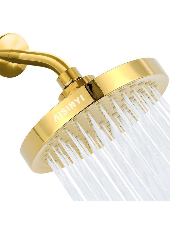 AISINYI High Pressure Rainfall Shower Head, 6 Inches Luxury Modern Showerhead with Perfect Adjustable Replacement, Removable Restrictor, Easy Installation for Your Bathroom Shower Heads (Deluxe Gold) - Image 1