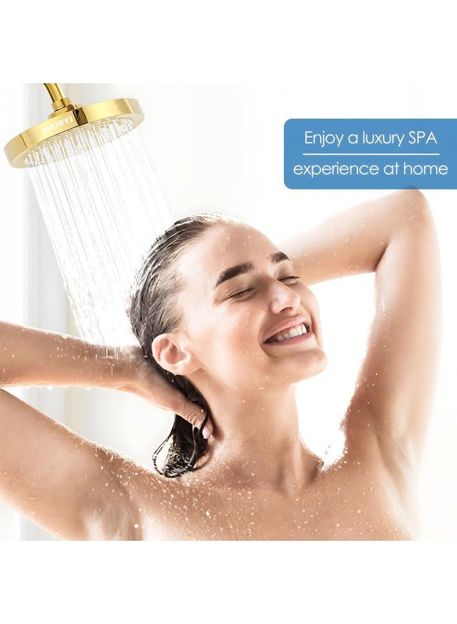 AISINYI High Pressure Rainfall Shower Head, 6 Inches Luxury Modern Showerhead with Perfect Adjustable Replacement, Removable Restrictor, Easy Installation for Your Bathroom Shower Heads (Deluxe Gold) - Image 2