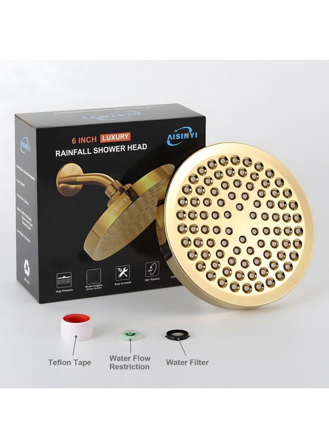 AISINYI High Pressure Rainfall Shower Head, 6 Inches Luxury Modern Showerhead with Perfect Adjustable Replacement, Removable Restrictor, Easy Installation for Your Bathroom Shower Heads (Deluxe Gold) - Image 5