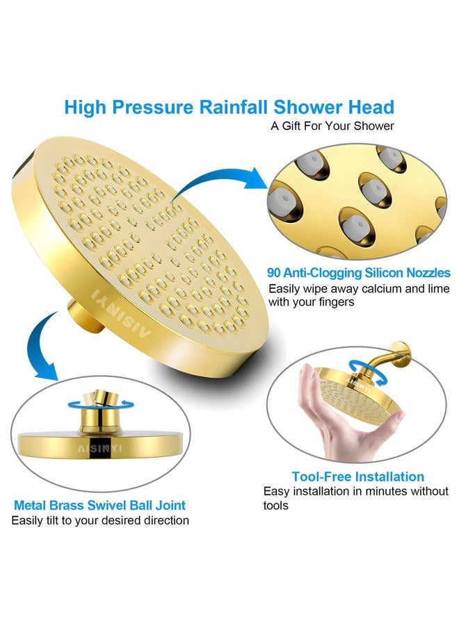 AISINYI High Pressure Rainfall Shower Head, 6 Inches Luxury Modern Showerhead with Perfect Adjustable Replacement, Removable Restrictor, Easy Installation for Your Bathroom Shower Heads (Deluxe Gold) - Image 3
