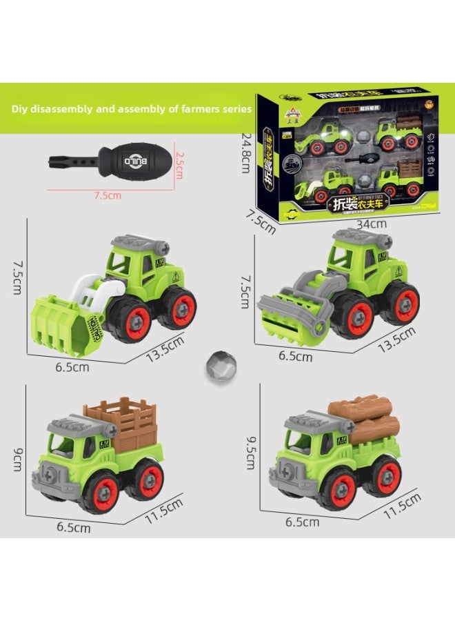 Children's Toy Car Boy DIY Disassembly Disassembly Engineering Car Screw Assembly Fire Suit Gift Box-Color:996-026 Four Disassembly And Assembly Of Farmer Car Color Box  - Image 1