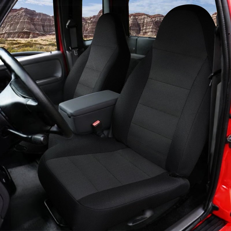EDIETH 2Pcs 60/40 Cloth High Back Bench Seat Cover Compatible with Ford Ranger XLT 1998 1999 2000 2001 2002 2003-Without Console Cover-Black - Image 1