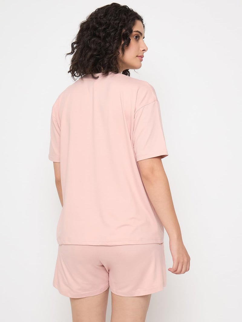 CAMEY T-Shit & Shorts Night Suit for Women, Comfortable for Summer Nights, Printed Regular Fit Two Piece Set, 2 Pockes Shorts, Home Wear, Lounge Wear Co Ord Set (Pink) (XXL) - Image 5
