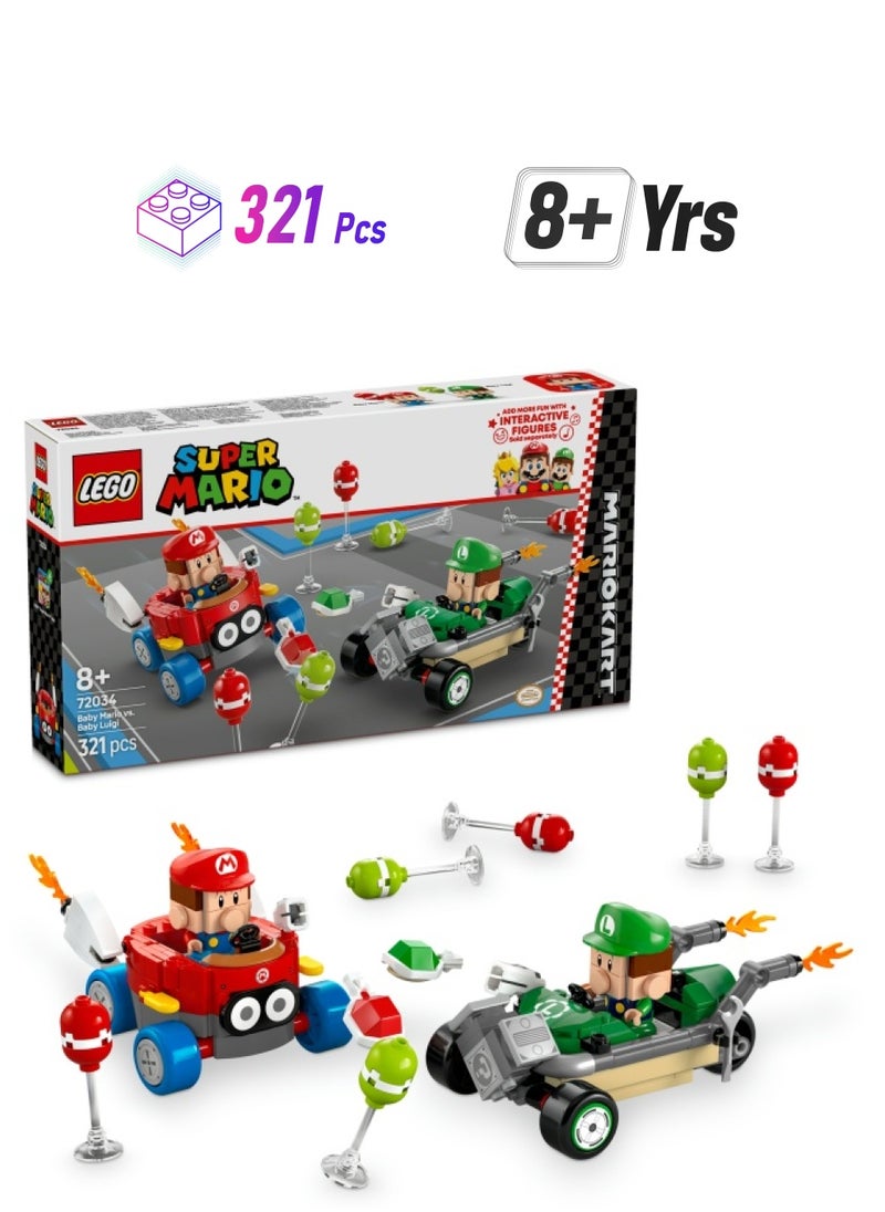 LEGO Super Mario: Mario Kart – Baby Mario vs. Baby Luigi Toy Set, with 2 Collectible Nintendo Character Figures and 2 Cars, Birthday Gift Idea for 8 Plus Year Old Boys, Girls and Gamers 72034 (321 pieces)  - Image 1