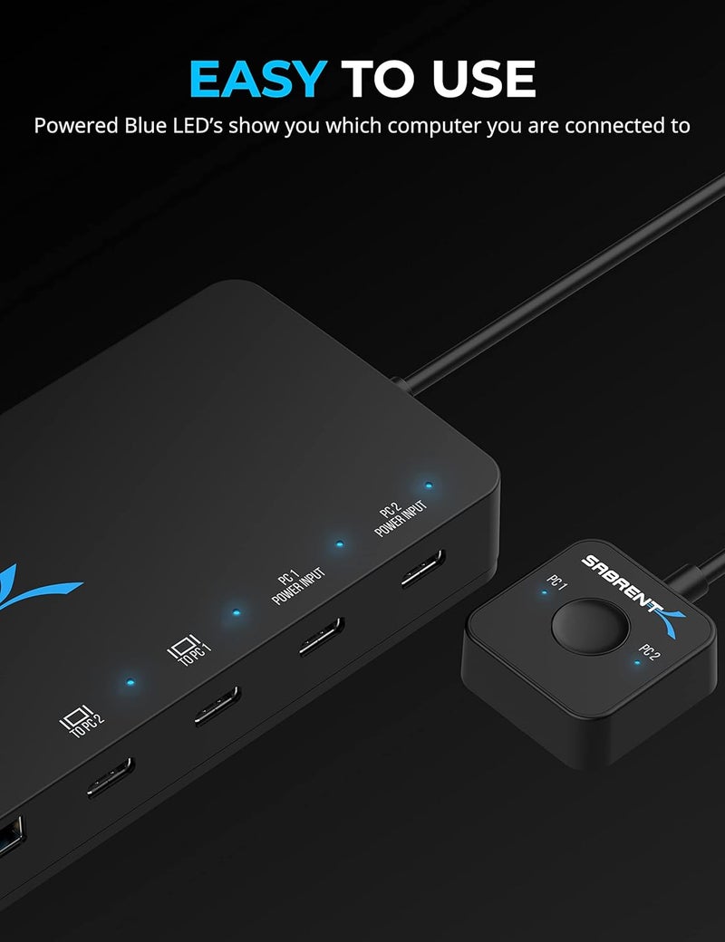 SABRENT مفتاح KVM من SABRENT USBC لجهاز كمبيوتر واحد إلى شاشتين مع طاقة 60 واط USBCKDH - Image 4