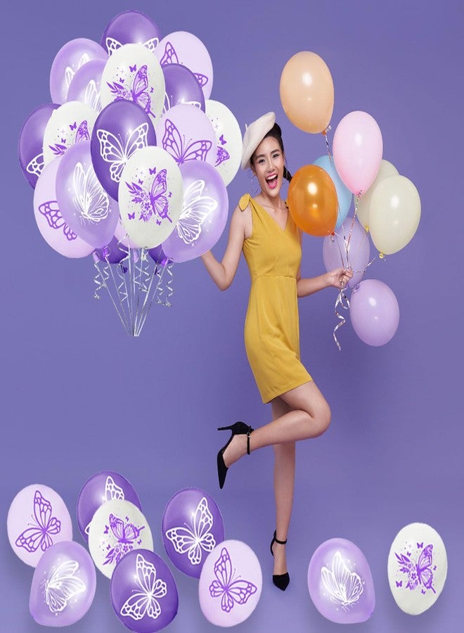 Tagberoy Purple Butterfly Balloons, 12 Inch Purple Balloons White Latex Balloons for Butterfly Birthday Party Wedding Baby Shower Princess Theme Party Decorations - Image 5
