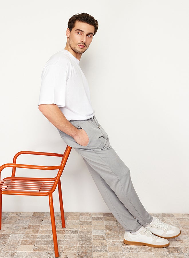 trendyol Gray Jogger Fit Lace Waist Textured Knitted Comfortable Trousers TMNSS24PL00007 - Image 3