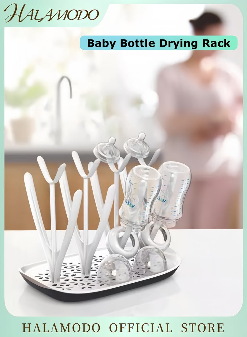 هالامودو رف تجفيف زجاجات الأطفال مع صينية، حامل مجفف زجاجات عالي السعة للزجاجات والحلمات والأكواب وأجزاء المضخة والملحقات - Image 1