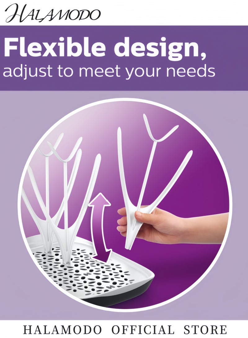 هالامودو رف تجفيف زجاجات الأطفال مع صينية، حامل مجفف زجاجات عالي السعة للزجاجات والحلمات والأكواب وأجزاء المضخة والملحقات - Image 3