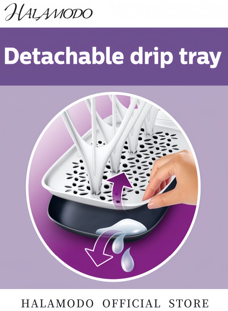 هالامودو رف تجفيف زجاجات الأطفال مع صينية، حامل مجفف زجاجات عالي السعة للزجاجات والحلمات والأكواب وأجزاء المضخة والملحقات - Image 4