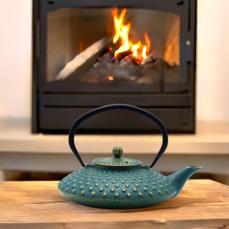 SECHUDO 27.1oz Small Cast Iron Teapot,SECHUDO Tea Kettle Coated with Enameled Interior for Stovetop Safe, Japanese Style Cast Iron Teapot with Stainless Steel Infuser for Loose Tea,Flat Pattern(800ml) - Image 3