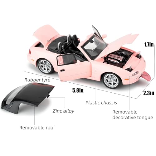 FEXXA 1/32 Mazda MX-5 Alloy Model, Toy Car with Pullback, Removable Top, Blinking Lights, Toy Car with Sound and Bright Lights, Collectible Grade Gift for Kids (Pink) - Image 3