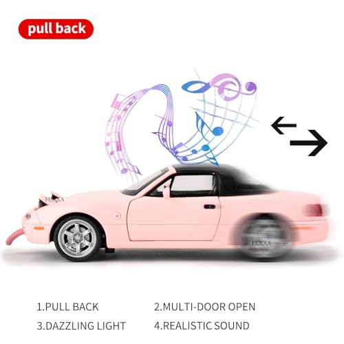 FEXXA 1/32 Mazda MX-5 Alloy Model, Toy Car with Pullback, Removable Top, Blinking Lights, Toy Car with Sound and Bright Lights, Collectible Grade Gift for Kids (Pink) - Image 4