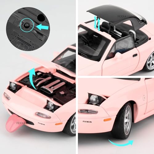 FEXXA 1/32 Mazda MX-5 Alloy Model, Toy Car with Pullback, Removable Top, Blinking Lights, Toy Car with Sound and Bright Lights, Collectible Grade Gift for Kids (Pink) - Image 5