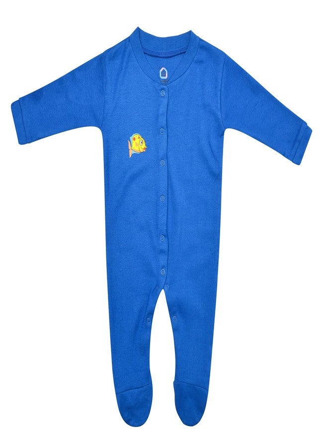 Magic Town® 100% Hosiery Cotton Unisex Long Sleeve Sleep Suit Romper for Boys Girls and Infants Set of 3 (multi color, blue) (9-12 Months) - Image 4