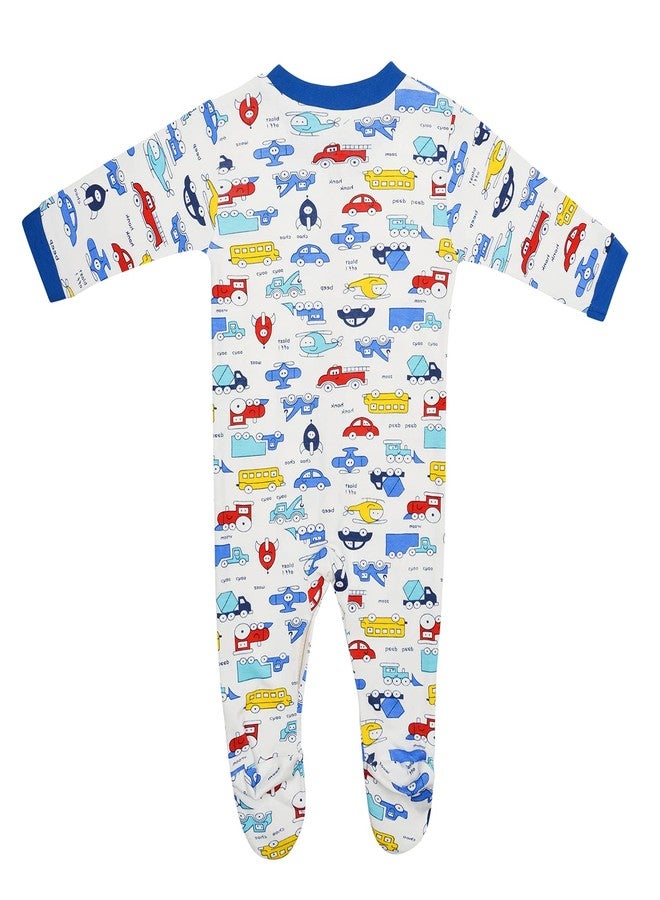 Magic Town® 100% Hosiery Cotton Unisex Long Sleeve Sleep Suit Romper for Boys Girls and Infants Set of 3 (multi color, blue) (9-12 Months) - Image 3