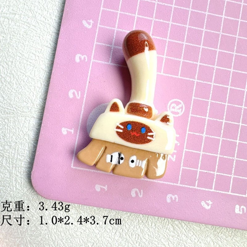 Cute Cartoon Cat Brush - Handmade Creative Cream Glue DIY Hair Clip, Phone Case Pendant & Resin Accessories