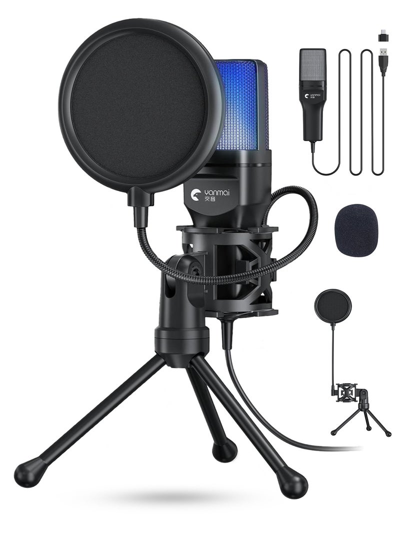 يانماي مايك ميكروفون ألعاب USB ميكروفون كمبيوتر مكثف عالي الحساسية للتوصيل والتشغيل مناسب للألعاب/البث المباشر/البودكاست/PS4/5/الكمبيوتر الشخصي/iPad مع كتم الصوت - Image 1