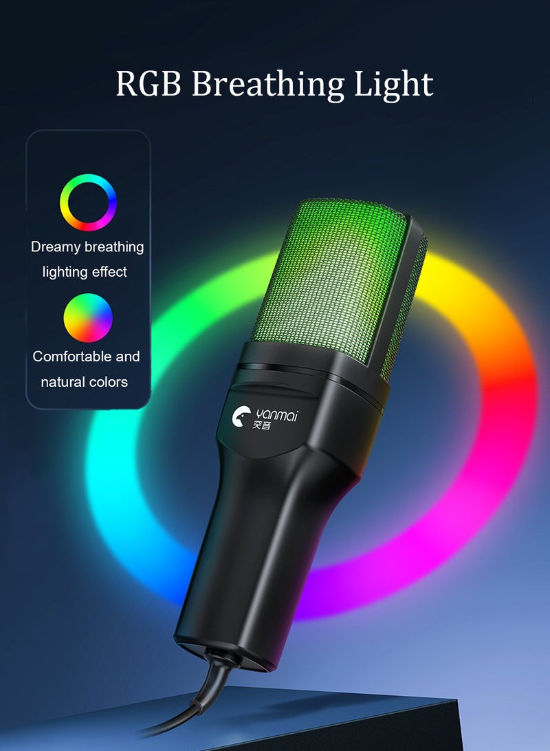 يانماي مايك ميكروفون ألعاب USB ميكروفون كمبيوتر مكثف عالي الحساسية للتوصيل والتشغيل مناسب للألعاب/البث المباشر/البودكاست/PS4/5/الكمبيوتر الشخصي/iPad مع كتم الصوت - Image 4