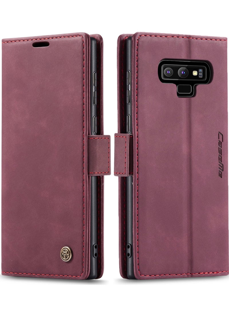 CaseMe Phone Case Luxury PU Leather Design 013 Flip Cover Card Slot Holder Cover For Samsung Galaxy Note 9  (WineRed) - Image 1