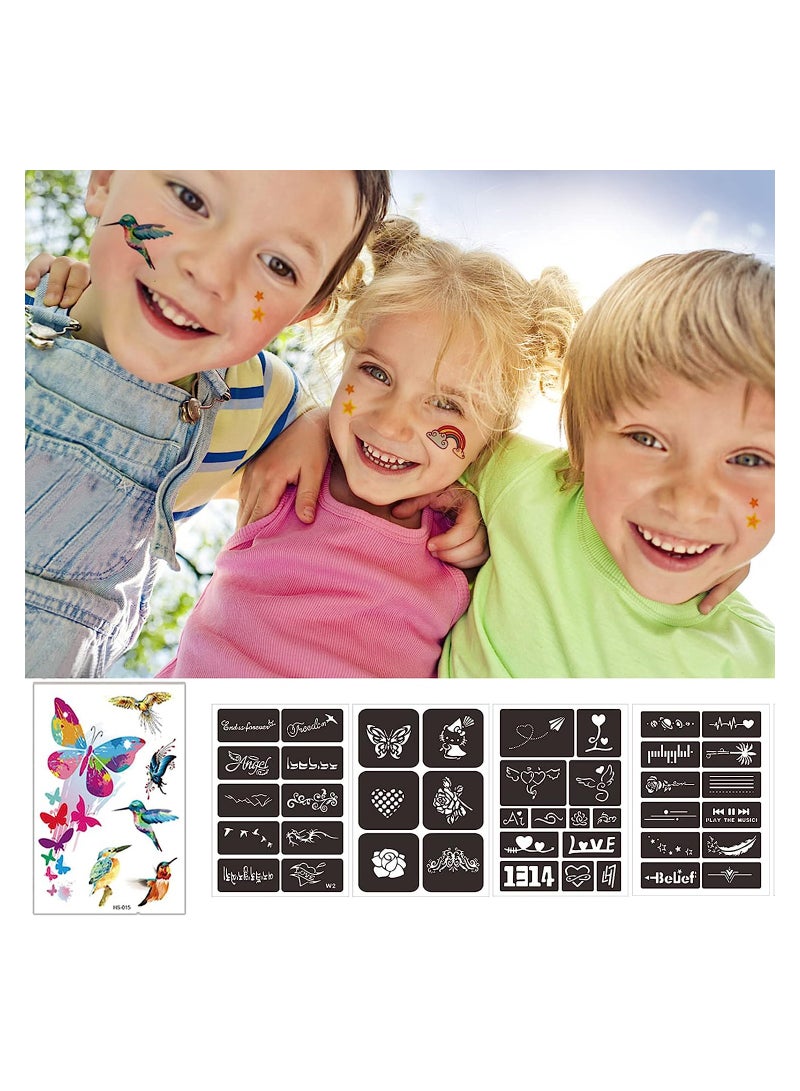 Excefore Temporary Glitter Tattoo Kids with 30 Glitter Colors, 6 Fluorescent Colors, 119 Unique Stencils, 3 Body Glue, 5 Brushes, Arts Glitter Make Up Set for Birthdays Party Favor Supplies  - Image 3
