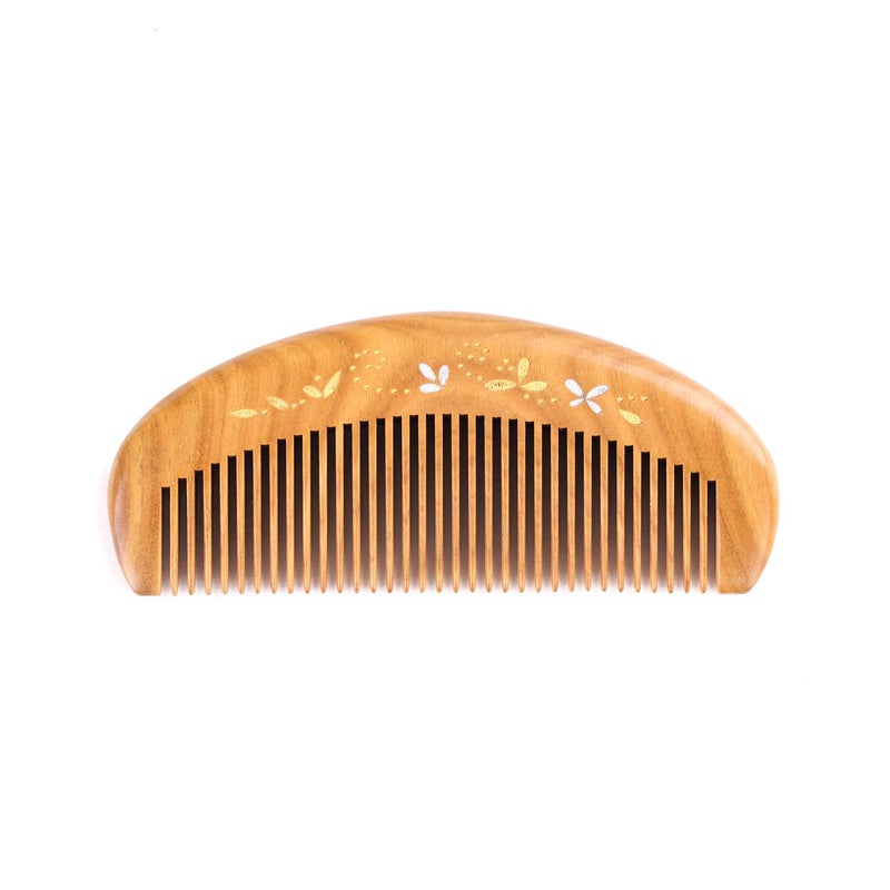 Breezelike No Static Sandalwood Pocket Fine Tooth Comb with Golden and Silver Butterfly Painting