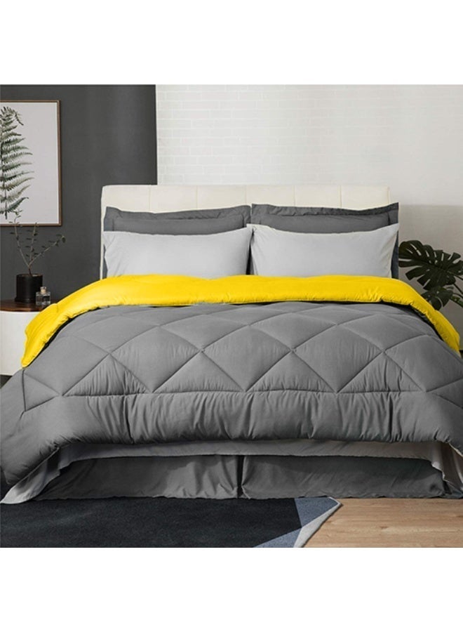 Tiba Buy Two get Two, 2 double face winter quilt+ 2 Flat bed sheet set, 160*235 cm, Gray &Yellow - Image 5