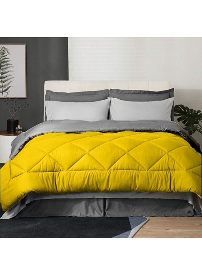Tiba Buy Two get Two, 2 double face winter quilt+ 2 Flat bed sheet set, 160*235 cm, Gray &Yellow - Image 4