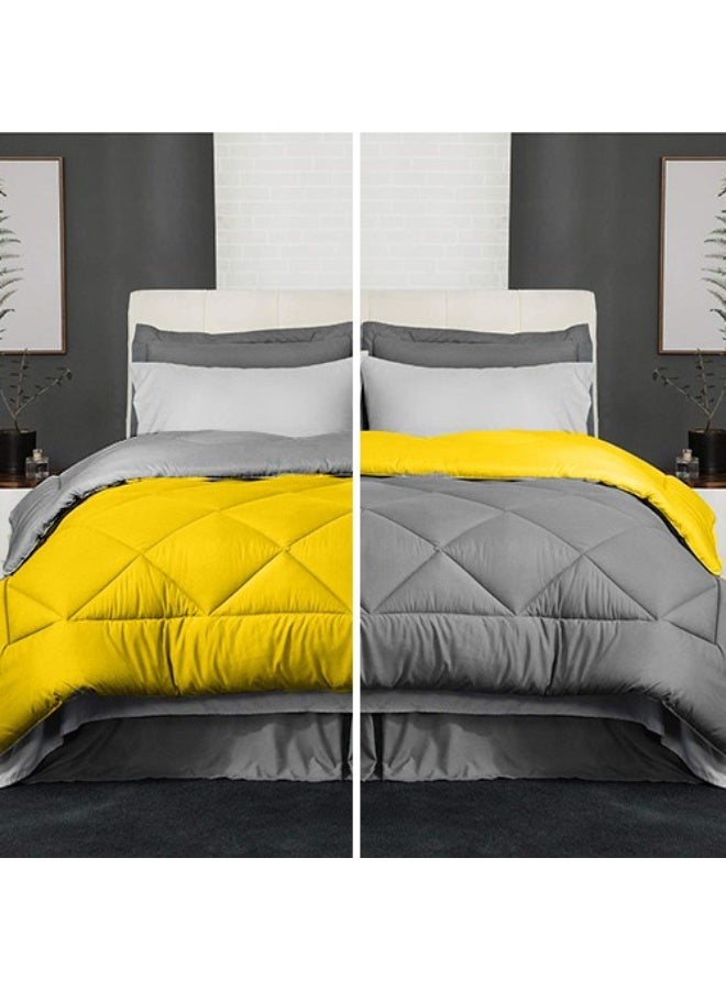 Tiba Buy Two get Two, 2 double face winter quilt+ 2 Flat bed sheet set, 160*235 cm, Gray &Yellow - Image 3